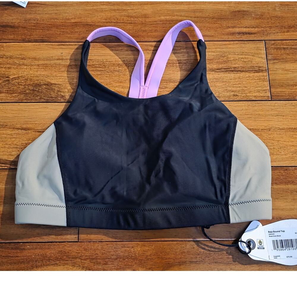NWT prAna Baha Bound black color block bikini swim top - small
